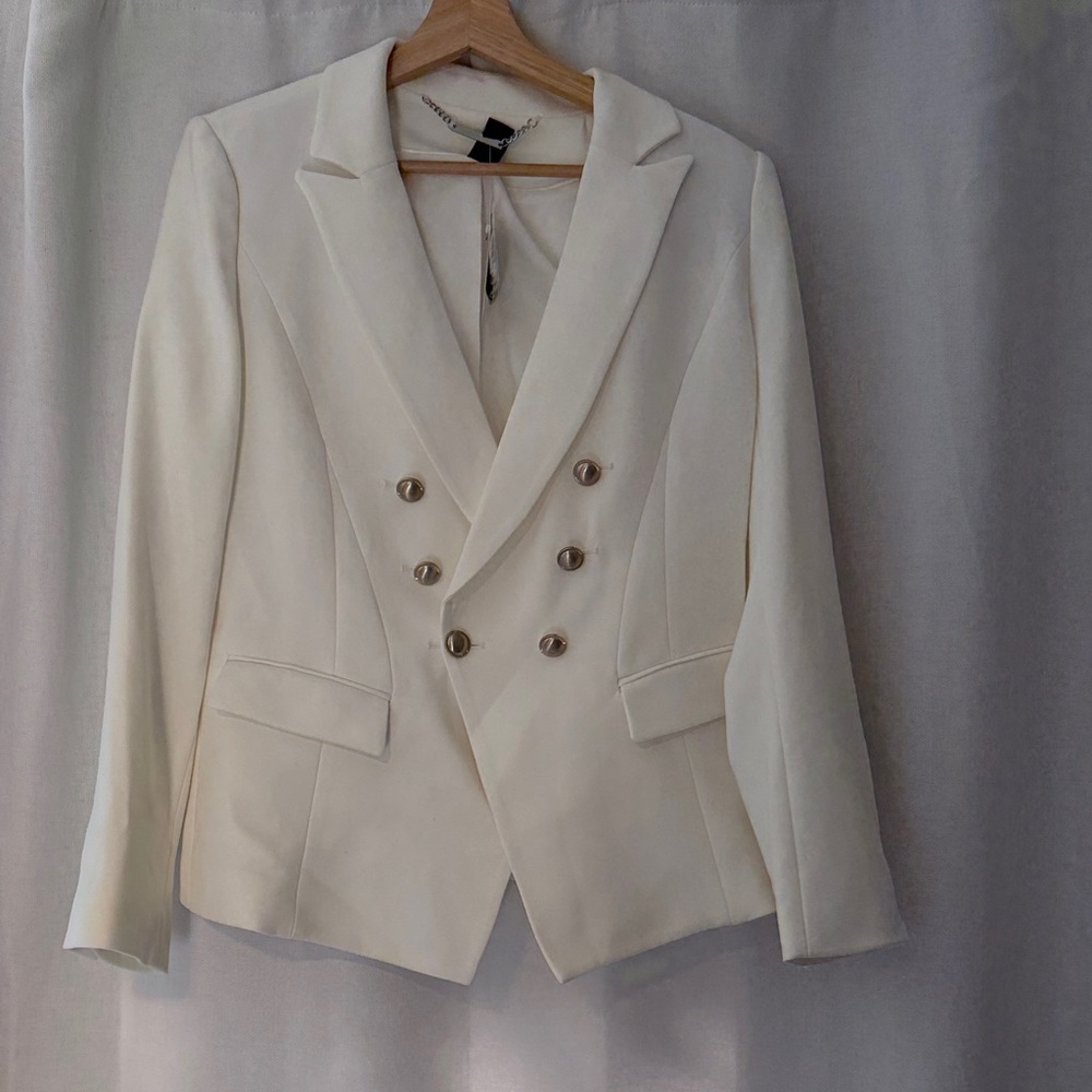 White House Black Market Ivory Blazer with Silver Accents